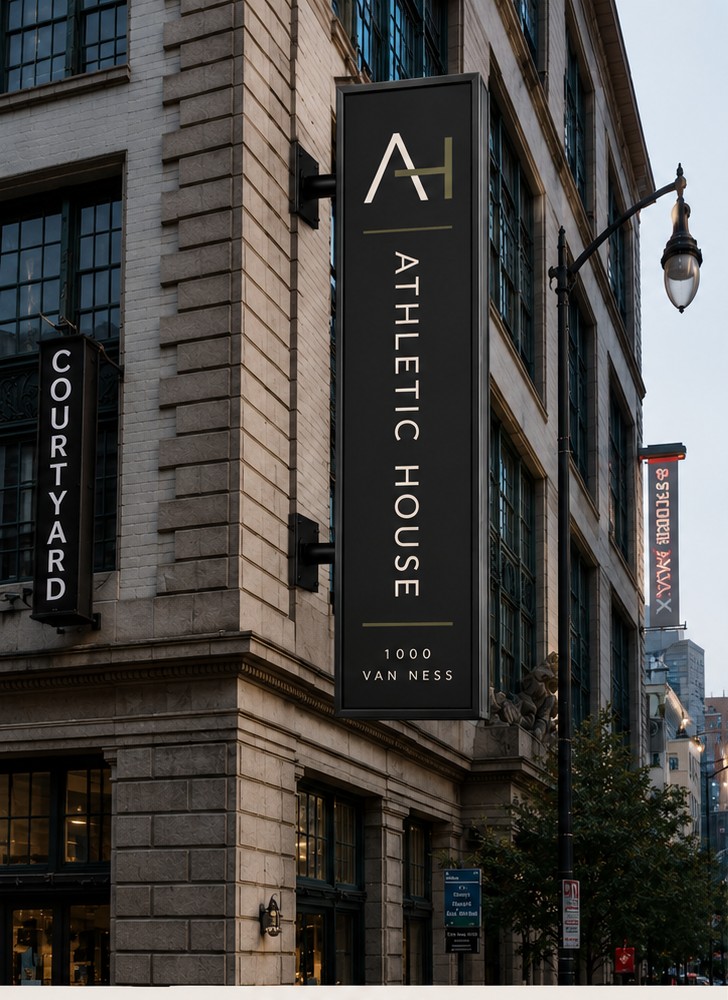 Athletic House blade sign, installed at 1000 Van Ness